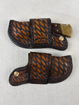 Auto Opening Sheath Buck 110 Basketweave Tooled Leather