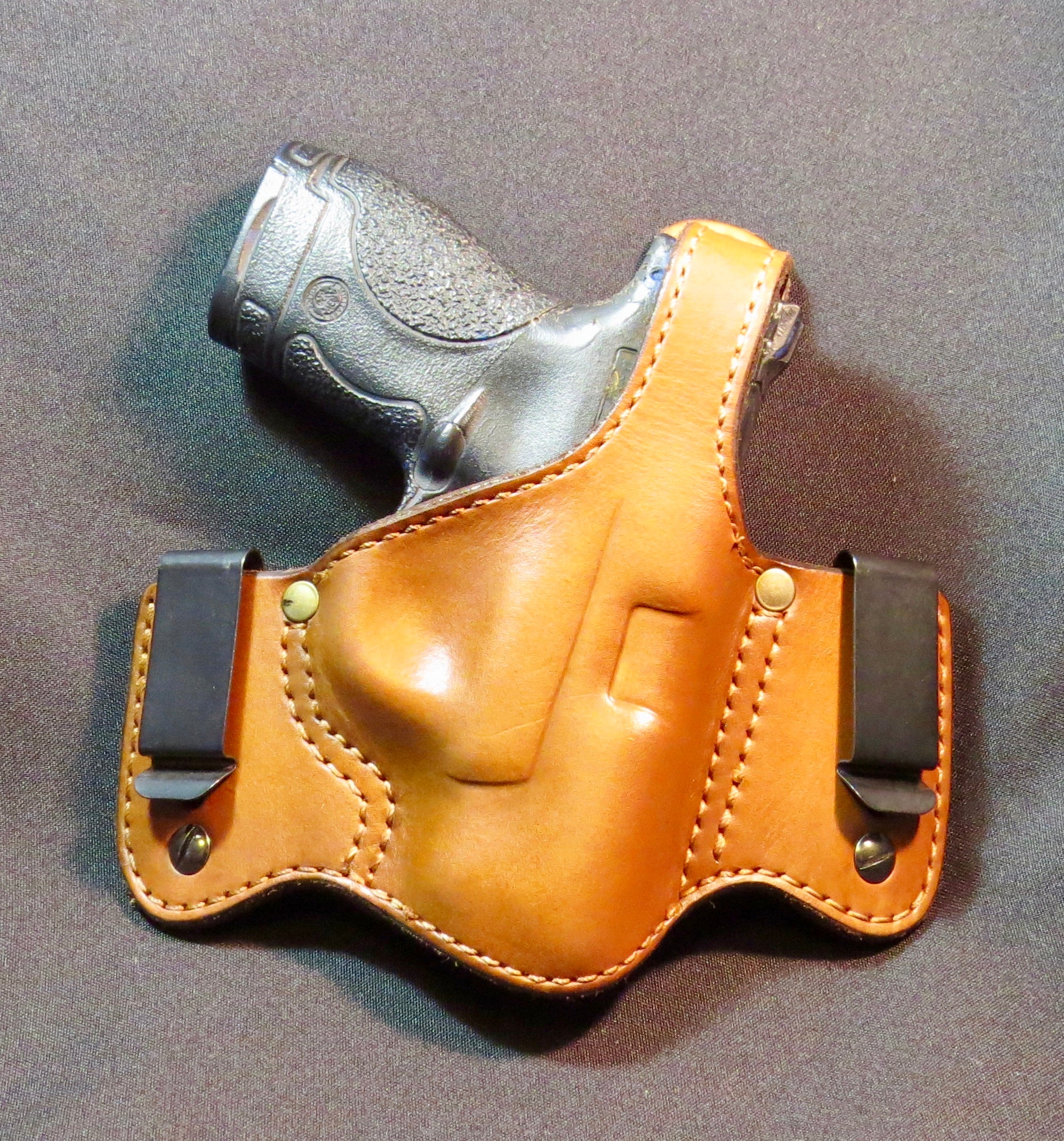 S&W M&P Sheild IWB or OWB Leather Holster with Thumb Break