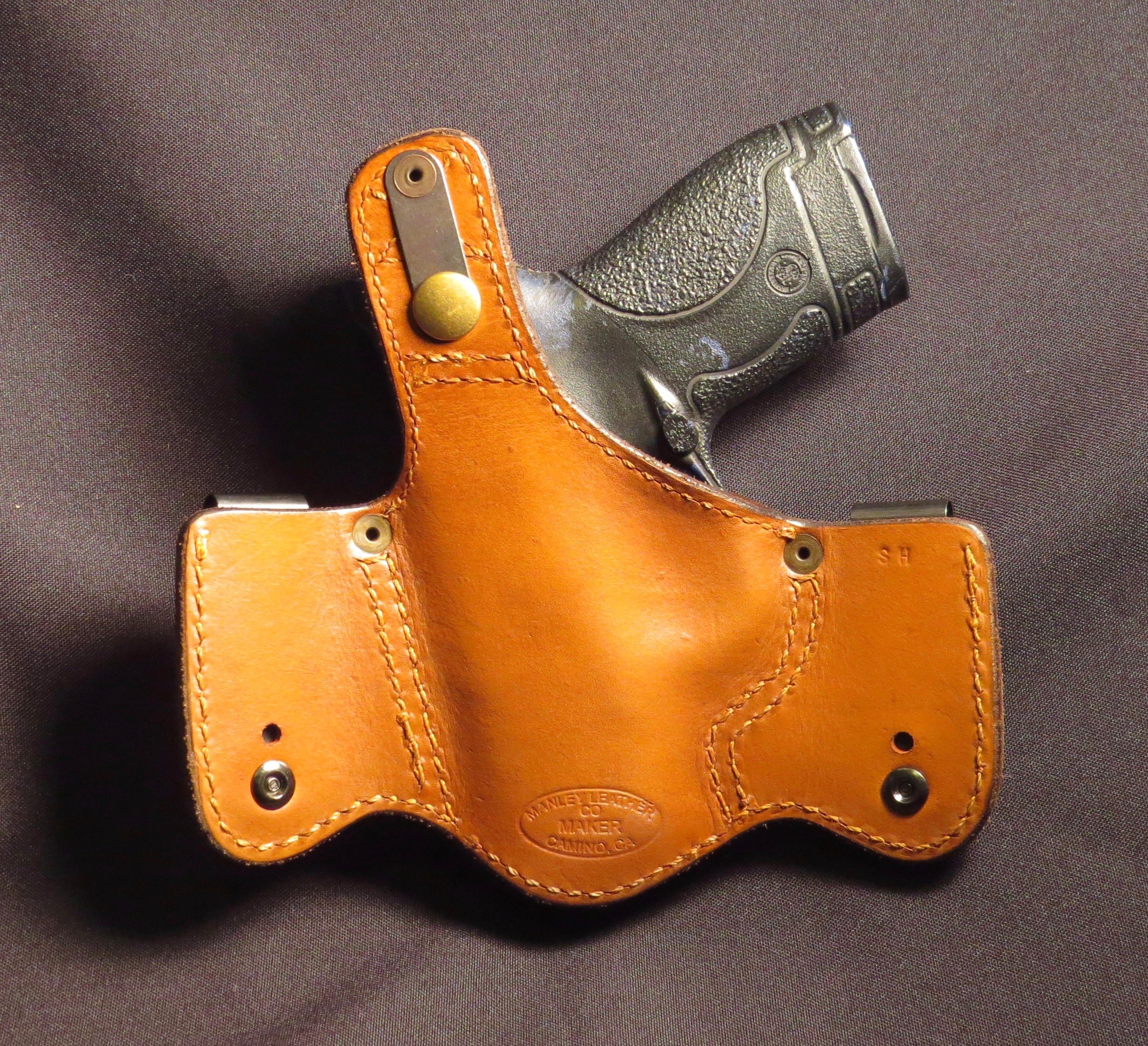 S&W M&P Sheild IWB or OWB Leather Holster with Thumb Break