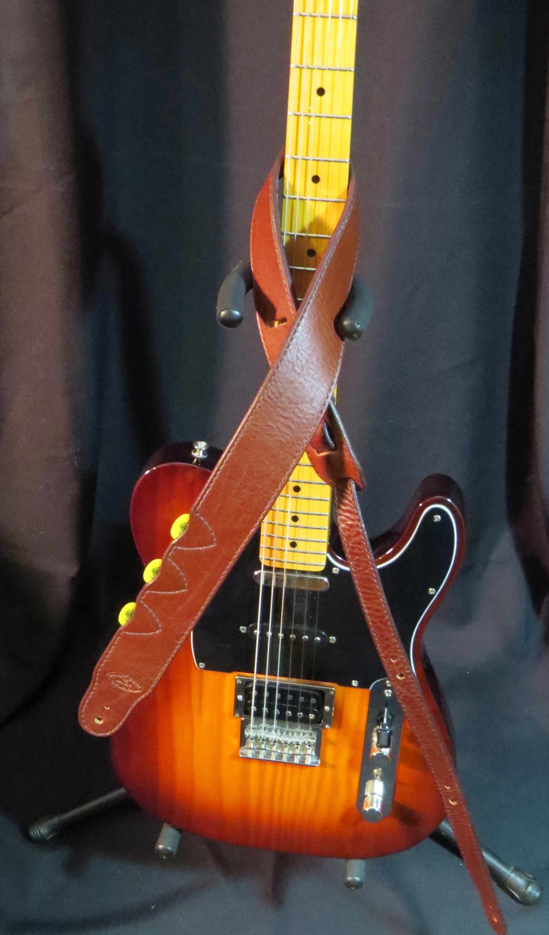Leather Guitar Strap with Pick Holders, 2" wide