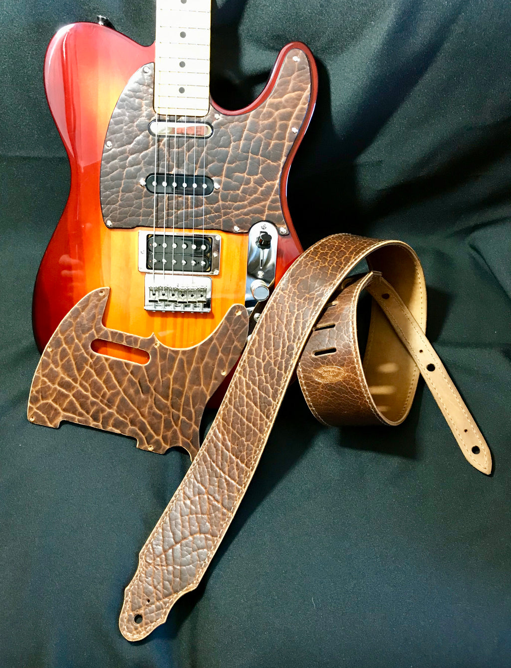 Guitar Strap and Telecaster Pickguard Set, American Bison Leather